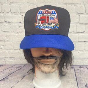 Vintage Hat Cap Snapback Black Blue Petro America Land of The Free - DEFECT